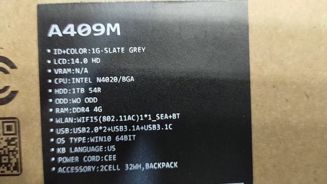 unboxing dan review ASUS A409MA-BV412T STAR GREY - INTEL CELERON DC N4020 BACKLITE смотреть онлайн