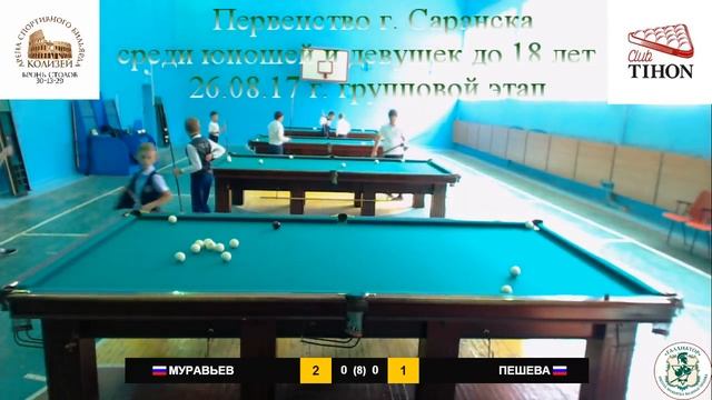 А. Муравьев - А. Пешева. Первенство г.Саранска по русскому бильярду среди детей до 18 лет смотреть онлайн
