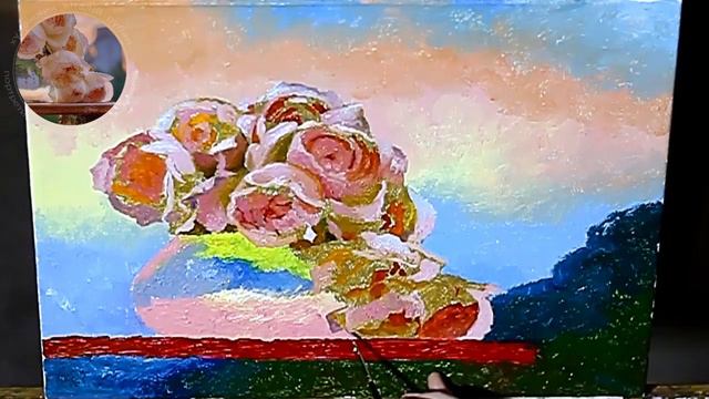 «Троянди кольору заходу». Картина олією на акрилі. Частина 1 смотреть онлайн