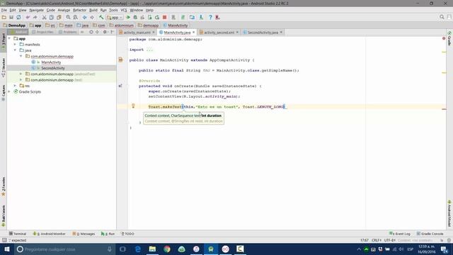 Como crear un Toast en Android смотреть онлайн