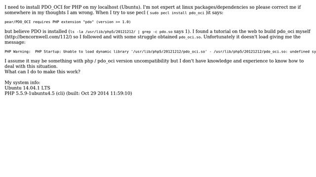 Ubuntu: Problem with php_pdo_oci installation on Ubuntu 14.04.1 LTS смотреть онлайн
