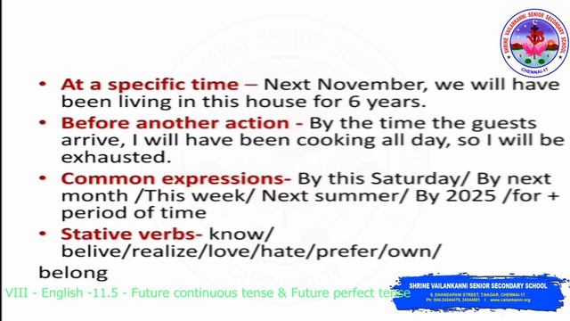 SVSSS (8 CBSE) VIII English - Grammar -11.5 - Future continuous tense and Future perfect tense смотреть онлайн