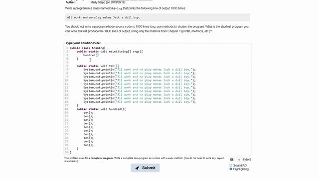 Java Practice-it Introduction to Java Programming | Exercise1.16 Shining смотреть онлайн