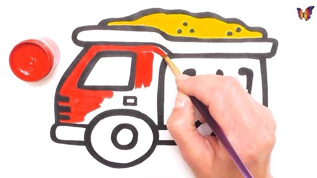 Как нарисовать МАШИНУ ГРУЗОВИК / мультик раскраска ГРУЗОВИК для детей / Раскраски малышам смотреть онлайн