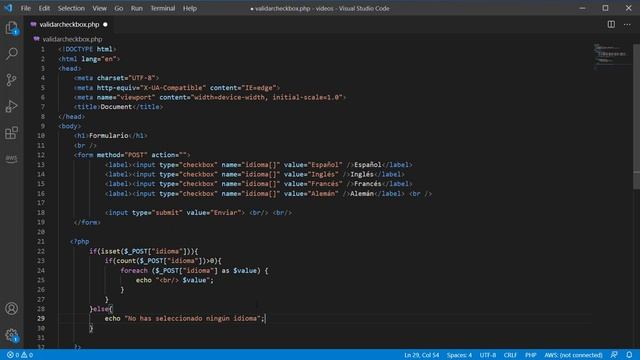 PHP validar envío de inputs checkbox en un formulario смотреть онлайн