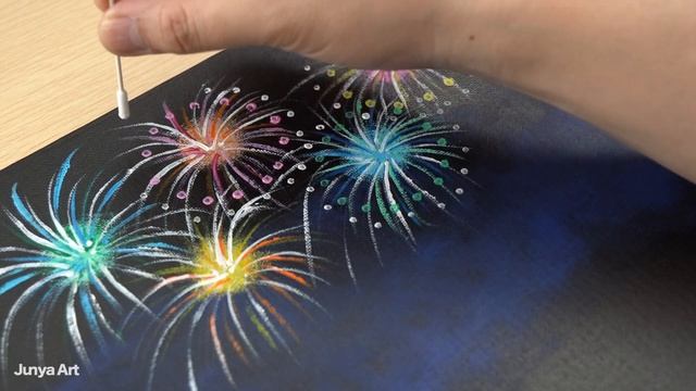 How to draw fireworks with a sponge and a cotton swab / Acrylic Painting tutorial for Beginners смотреть онлайн