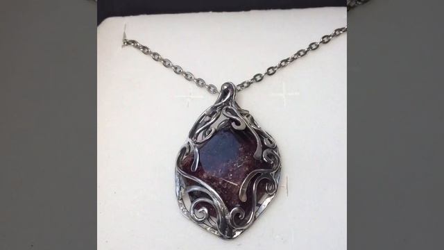 Кулон -гранат в серебре Wire Wrap Плетение из проволоки смотреть онлайн