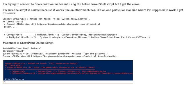 Sharepoint: Error - Connect-SPOService : Method not found: '!!0[] System.Array.Empty()' смотреть онлайн