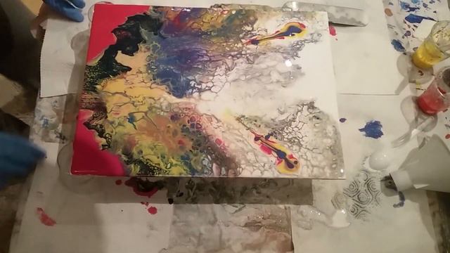 Акриловая заливка /Fluid Art/Корзина цветочных фейерверков смотреть онлайн
