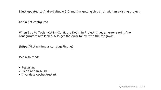 Android : Updated to Android Studio 3.0. Getting a "Kotlin not configured" error смотреть онлайн