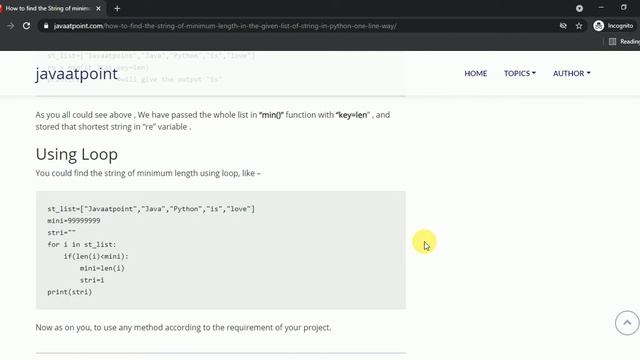 How to find the String of minimum length in the given list of String in Python смотреть онлайн