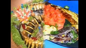 Красивая рыбная нарезка на праздничный стол, ресторанное оформление блюд