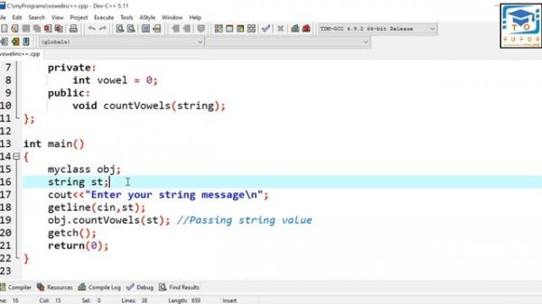 Count VOWELS in a String Variable without SIZE( ) | OOP (C++) LECTURE – 33 |