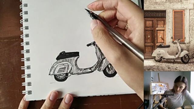 Рисуем скутер. Скетчинг.