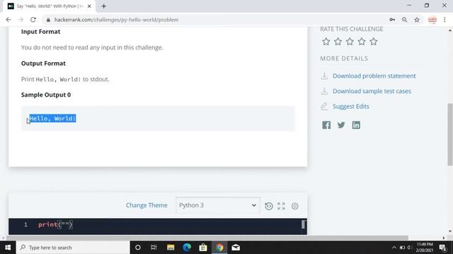 Say Hello World with Python HackerRank solution смотреть онлайн