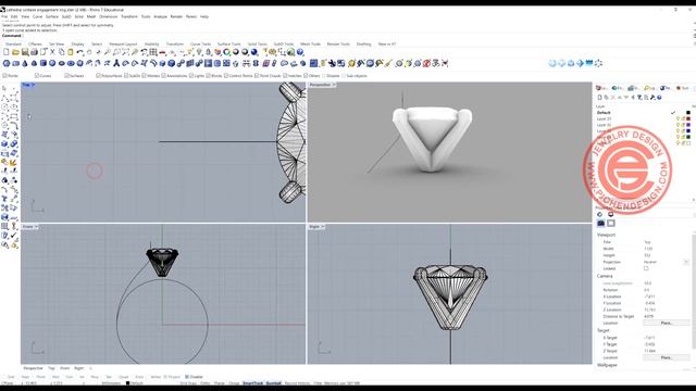 4 Prong Cathedral Engagement Ring Jewelry 3D Modeling Tutorial with Rhino 7 #224 смотреть онлайн