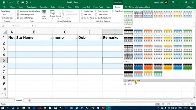 Lecture - 113 : Excel 2019 : How to create table in excel | Change table style and format смотреть онлайн