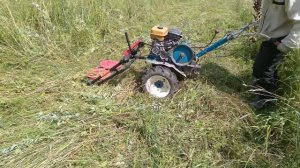 Навесная роторная косилка на мотоблок в работе.Нюансы.