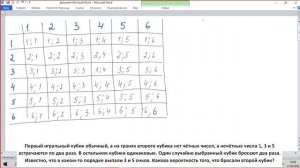 Первый игральный кубик обычный а на гранях второго кубика нет чётных чисел а нечётные числа 1 3 и 5