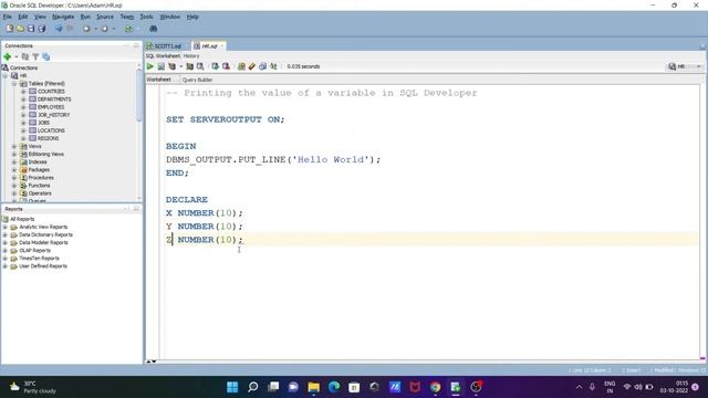 Print variable value in Oracle SQL Developer смотреть онлайн