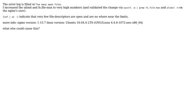 Nginx Too many open files although not close to limit смотреть онлайн