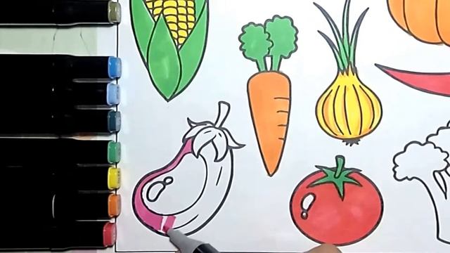 Как нарисовать овощи | Учим овощи | Glitter Vegetablies Coloring and Learning for Children смотреть онлайн