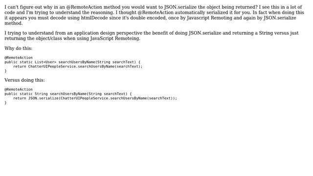 Salesforce: Why use JSON.serialize in @RemoteAction return statement? (2 Solutions!!) смотреть онлайн