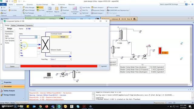 Removing H2 in feed to Distillation using component splitter in HYSYS V10 смотреть онлайн