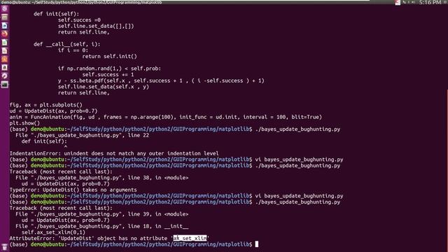 python2 , matplotlib, animation, bayes update, FuncAnimation , bug hunting смотреть онлайн