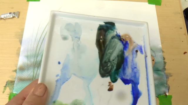 Камень, болотная трава. Как писать без грязи. Акварель. смотреть онлайн