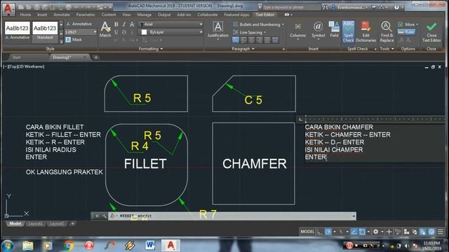 TUTORIAL FUNGSI TOOLS FILLET & CHAMFER AUTOCAD 2019 смотреть онлайн