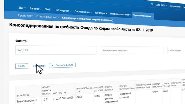 Консолидированный план закупок Фонда по кодам ЕНС ТРУ прайс-листа поставщика смотреть онлайн