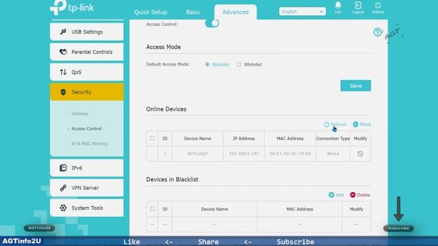TP-Link Archer Access Control / MAC Address filtering settings (Allow or Block users) смотреть онлайн