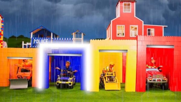 Kids Play with a Real Garbage Truck, Excavator & Fire Trucks