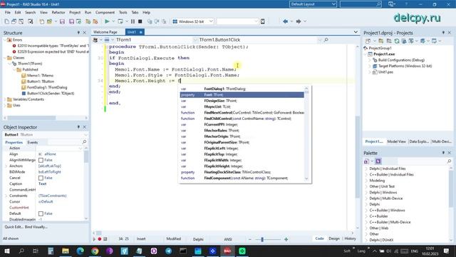 FontDialog Delphi. Embarcadero.