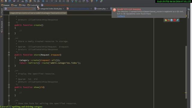 Laravel 5.2 Updating and deleting the categories смотреть онлайн