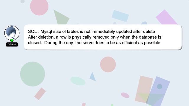 SQL : Mysql size of tables is not immediately updated after delete смотреть онлайн