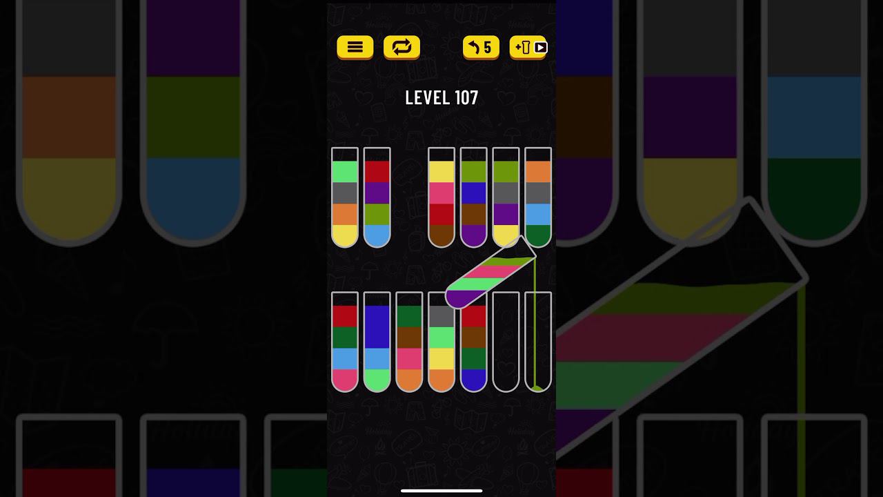 Как пройти Water Sort Puzzle. Уровень 107 (level 107) смотреть онлайн