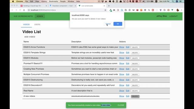 Notifications using Vuetify's snackbar component (Building a VueJS App Part 10) смотреть онлайн