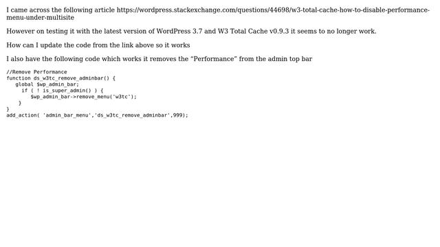 Wordpress: How to disable W3 Total Cache "Performance" menu under multisite? смотреть онлайн