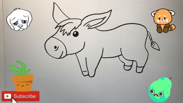 How To Draw a Cute Donkey for Kids | Bolalar uchun eshak rasm chizish | рисуем ослика для детей смотреть онлайн