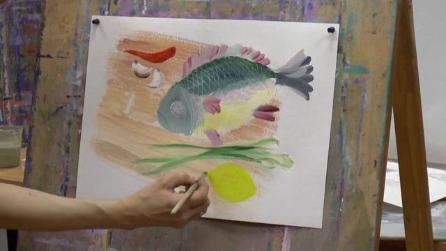 Мастер-класс "Натюрморт с рыбой" Гуашь Наталия Арапова смотреть онлайн