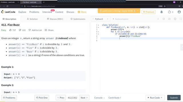 Fizz Buzz | LeetCode | Easy | Python Solution | Interview Preparation смотреть онлайн