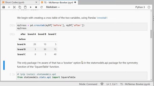 Python - McNemar-Bowker test смотреть онлайн