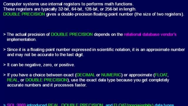 SQL 047 Data Types, Approximate Numeric, DOUBLE PRECISION смотреть онлайн