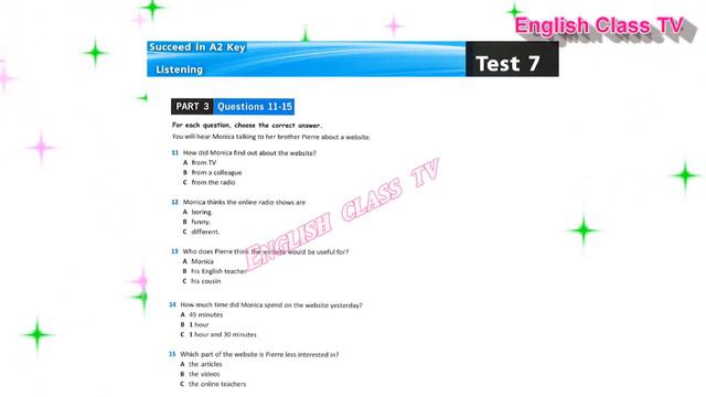 Ket Listening TEST 7 Part 3 | Succeed in A2 Key Revised Exam 2020 | Luyện Thi Ket | English Class T смотреть онлайн