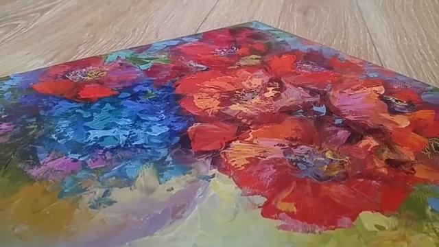 Картина маслом на холсте полевые цветы: Букетик маков Oil painting wild flowers: Bouquet of poppies смотреть онлайн