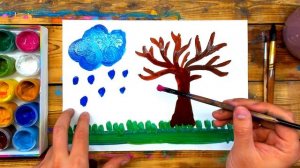 Картинка для детей / Пейзаж красками ГУАШЬ от РыбаКит