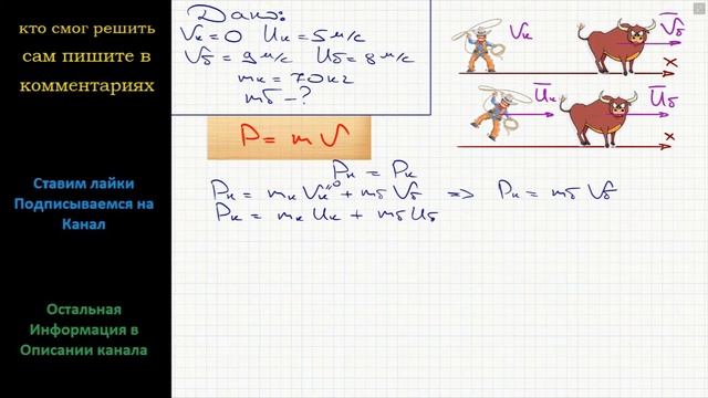 Физика Начинающий ковбой, накинул лассо на бегущего быка, от рывка полетел вперед со скоростью 5 м/ смотреть онлайн
