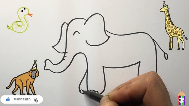 How To Draw an Elephant | Bolalar uchun fil rasm chizish | рисуем слона для детей смотреть онлайн